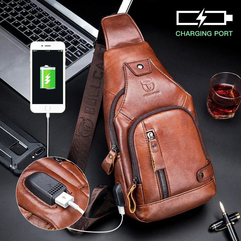 Bolsa masculina em couro genuíno BULLCAPTAIN