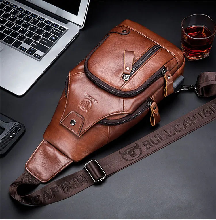 Bolsa masculina em couro genuíno BULLCAPTAIN