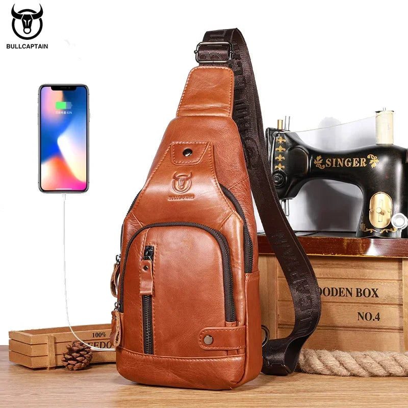 Bolsa masculina em couro genuíno BULLCAPTAIN