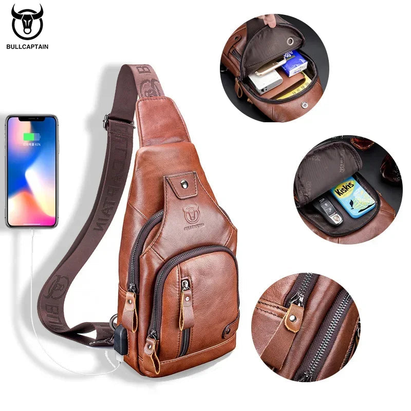 Bolsa masculina em couro genuíno BULLCAPTAIN